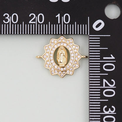 Gold Our Lady of Guadalupe Charms,18K Gold Filled virgin mary Connector Pendant Charm Bracelet Necklace for DIY Jewelry Making Supply
