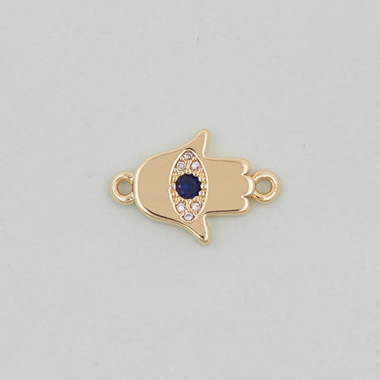 Gold Hamsa  Connector Charms,18K Gold Filled Hamsa Evil eye Pendant,CZ Micro Pave Hamsa Bracelet Necklace for DIY Jewelry Making Supply