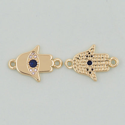 Gold Hamsa  Connector Charms,18K Gold Filled Hamsa Evil eye Pendant,CZ Micro Pave Hamsa Bracelet Necklace for DIY Jewelry Making Supply