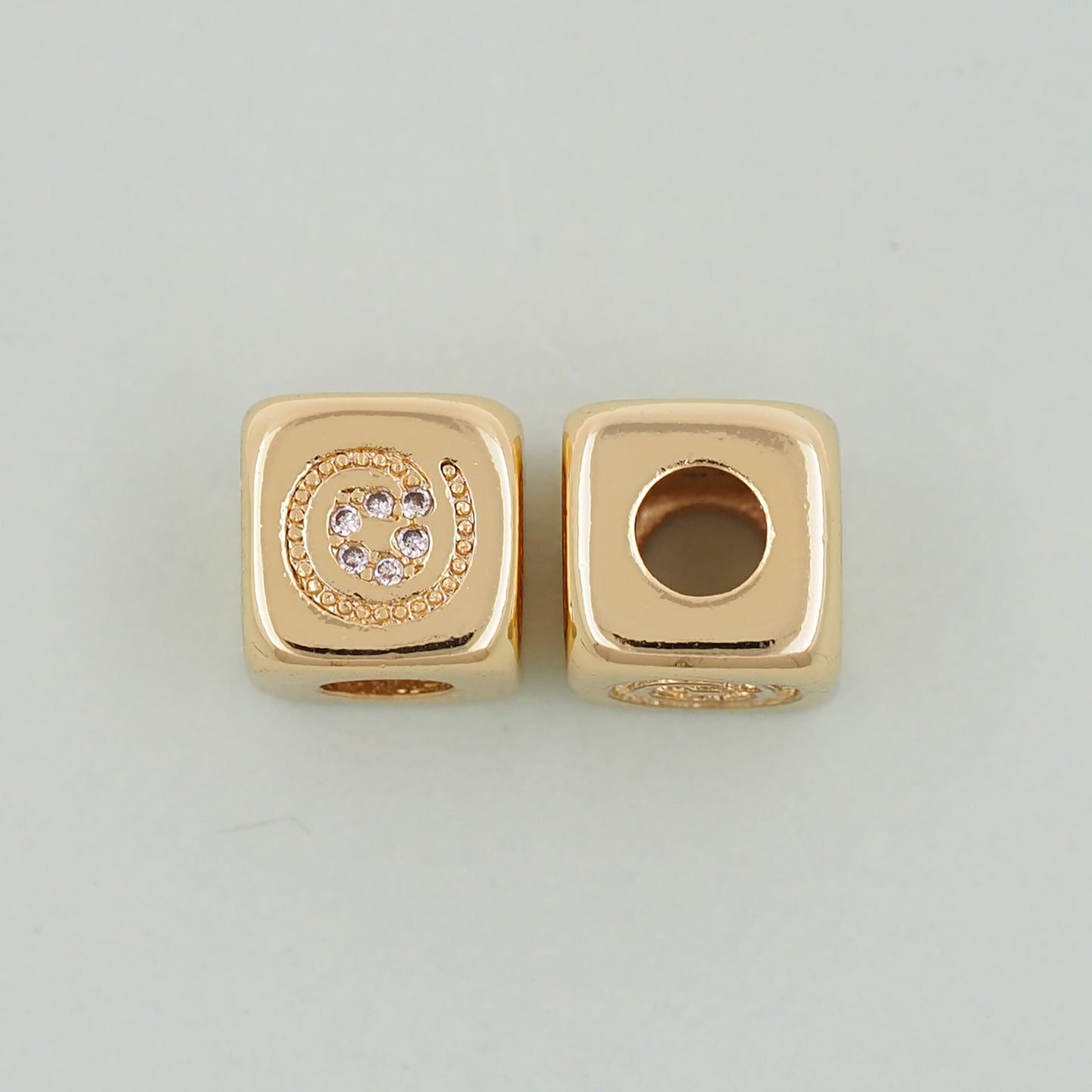 Gold symbol Beads Charms,18K Gold Filled Cube Beads Charm Bracelet Necklace for DIY Jewelry Making Supply hole 4mm