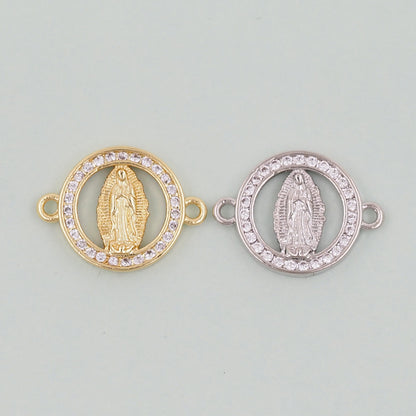 Gold Our Lady of Guadalupe Charms,18K Gold Filled virgin mary Connector Pendant Charm Bracelet Necklace for DIY Jewelry Making Supply