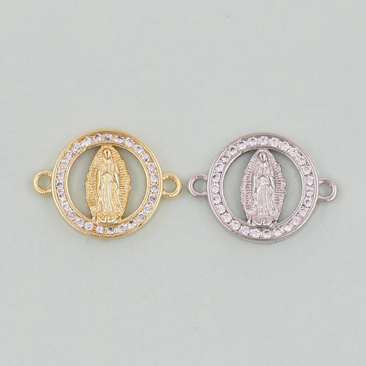 Gold Our Lady of Guadalupe Charms,18K Gold Filled virgin mary Connector Pendant Charm Bracelet Necklace for DIY Jewelry Making Supply