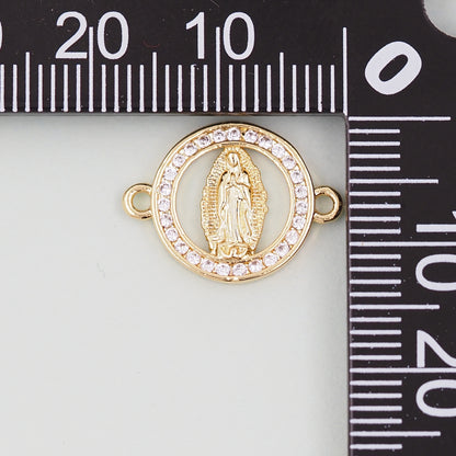 Gold Our Lady of Guadalupe Charms,18K Gold Filled virgin mary Connector Pendant Charm Bracelet Necklace for DIY Jewelry Making Supply
