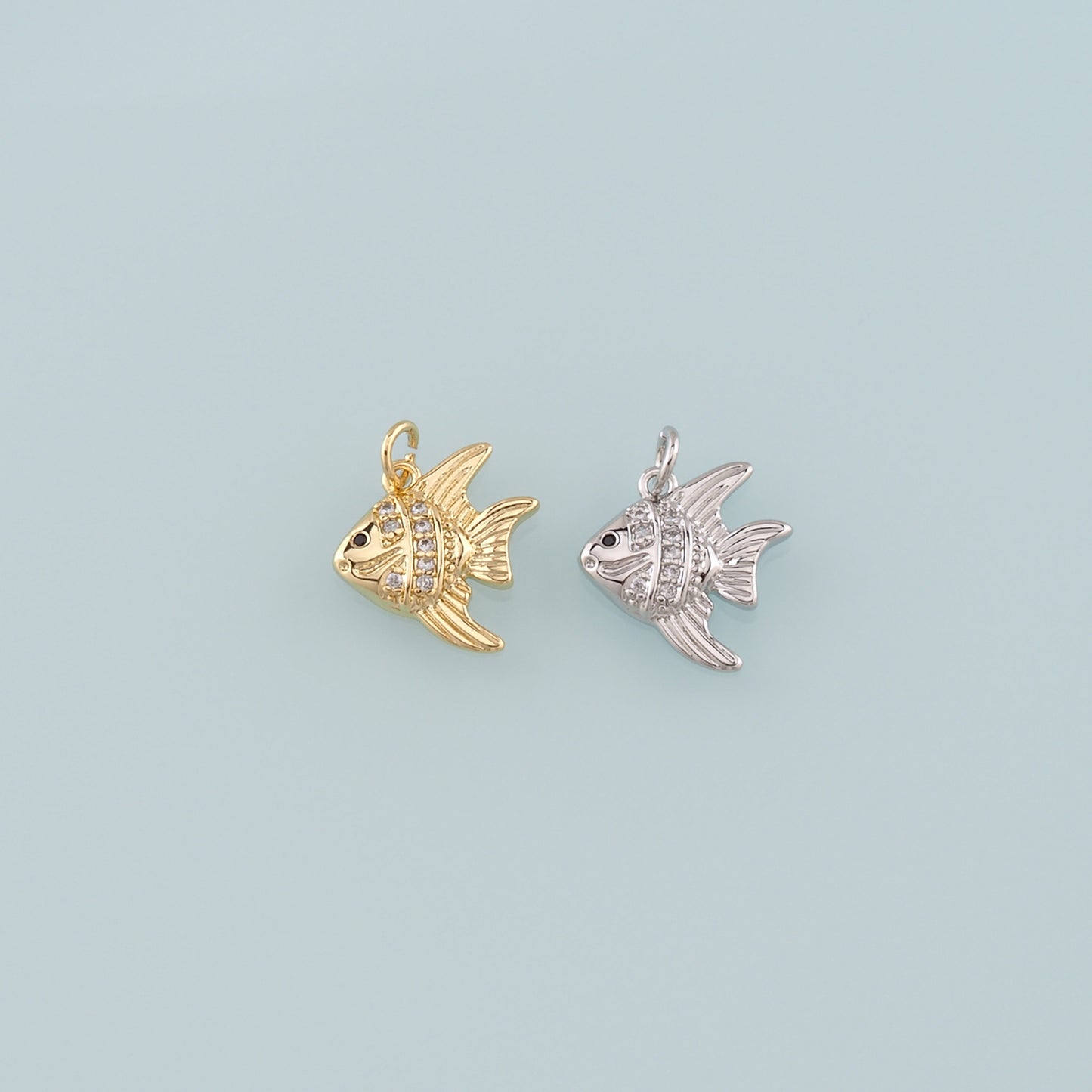 Gold Fish Charms,18K Gold Filled Fish Pendant,CZ Micro Pave Ocean Charm Bracelet Necklace for DIY Jewelry Making Supply