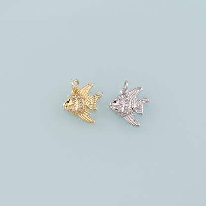 Gold Fish Charms,18K Gold Filled Fish Pendant,CZ Micro Pave Ocean Charm Bracelet Necklace for DIY Jewelry Making Supply