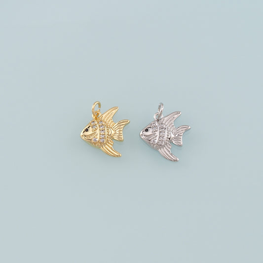 Gold Fish Charms,18K Gold Filled Fish Pendant,CZ Micro Pave Ocean Charm Bracelet Necklace for DIY Jewelry Making Supply
