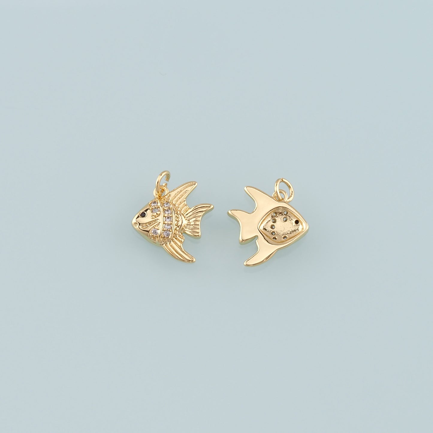 Gold Fish Charms,18K Gold Filled Fish Pendant,CZ Micro Pave Ocean Charm Bracelet Necklace for DIY Jewelry Making Supply