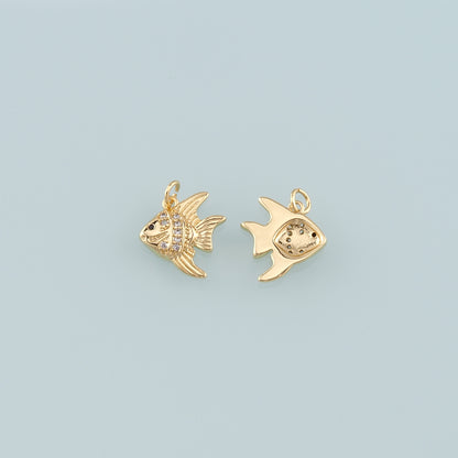 Gold Fish Charms,18K Gold Filled Fish Pendant,CZ Micro Pave Ocean Charm Bracelet Necklace for DIY Jewelry Making Supply