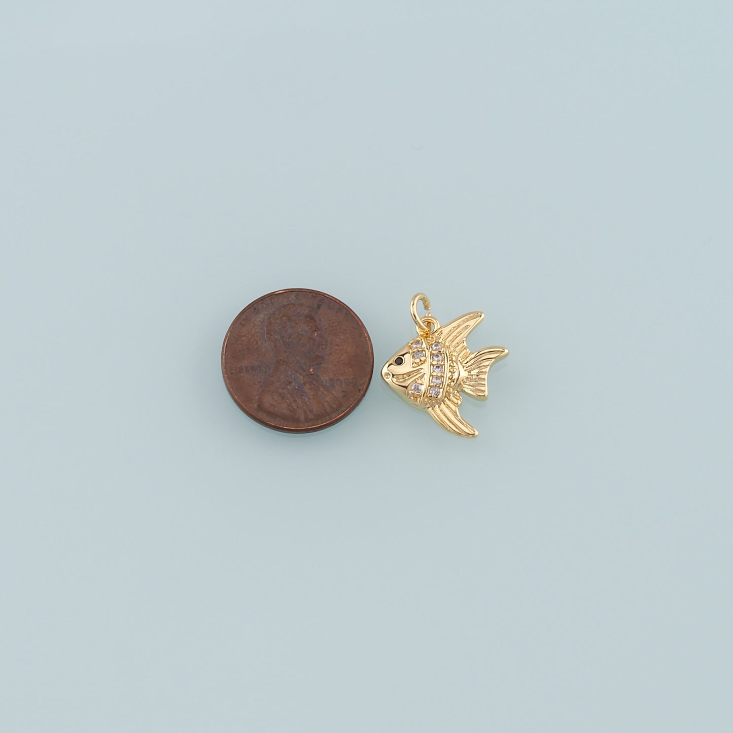 Gold Fish Charms,18K Gold Filled Fish Pendant,CZ Micro Pave Ocean Charm Bracelet Necklace for DIY Jewelry Making Supply