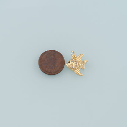 Gold Fish Charms,18K Gold Filled Fish Pendant,CZ Micro Pave Ocean Charm Bracelet Necklace for DIY Jewelry Making Supply