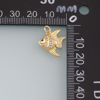 Gold Fish Charms,18K Gold Filled Fish Pendant,CZ Micro Pave Ocean Charm Bracelet Necklace for DIY Jewelry Making Supply