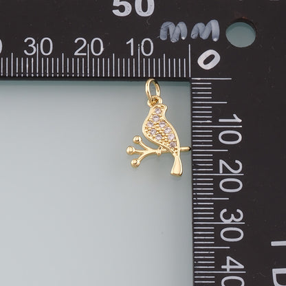 Gold Animal Charms,18K Gold Filled Bird Pendant,CZ Micro Pave Bird Charm Bracelet Necklace for DIY Jewelry Making Supply