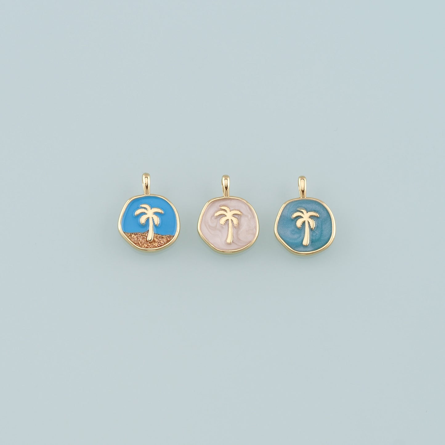 Gold Palm Tree Charms,18K Gold Filled Palm tree Pendant,Enamel coconut tree Charm Bracelet Necklace for DIY Jewelry Making Supply