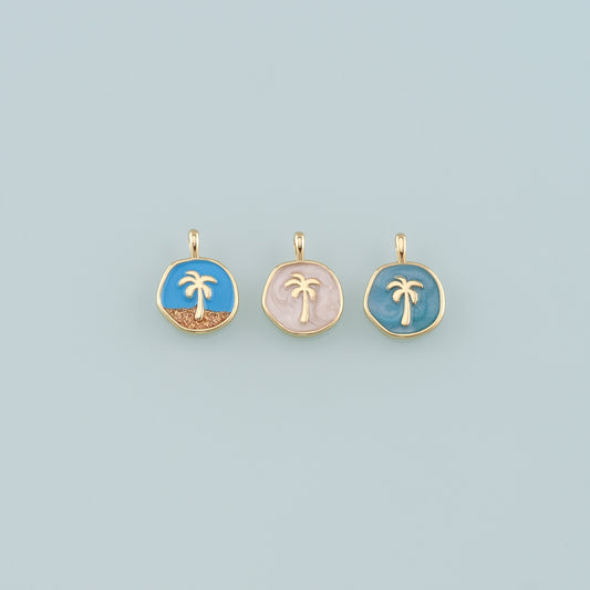 Gold Palm Tree Charms,18K Gold Filled Palm tree Pendant,Enamel coconut tree Charm Bracelet Necklace for DIY Jewelry Making Supply