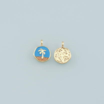 Gold Palm Tree Charms,18K Gold Filled Palm tree Pendant,Enamel coconut tree Charm Bracelet Necklace for DIY Jewelry Making Supply