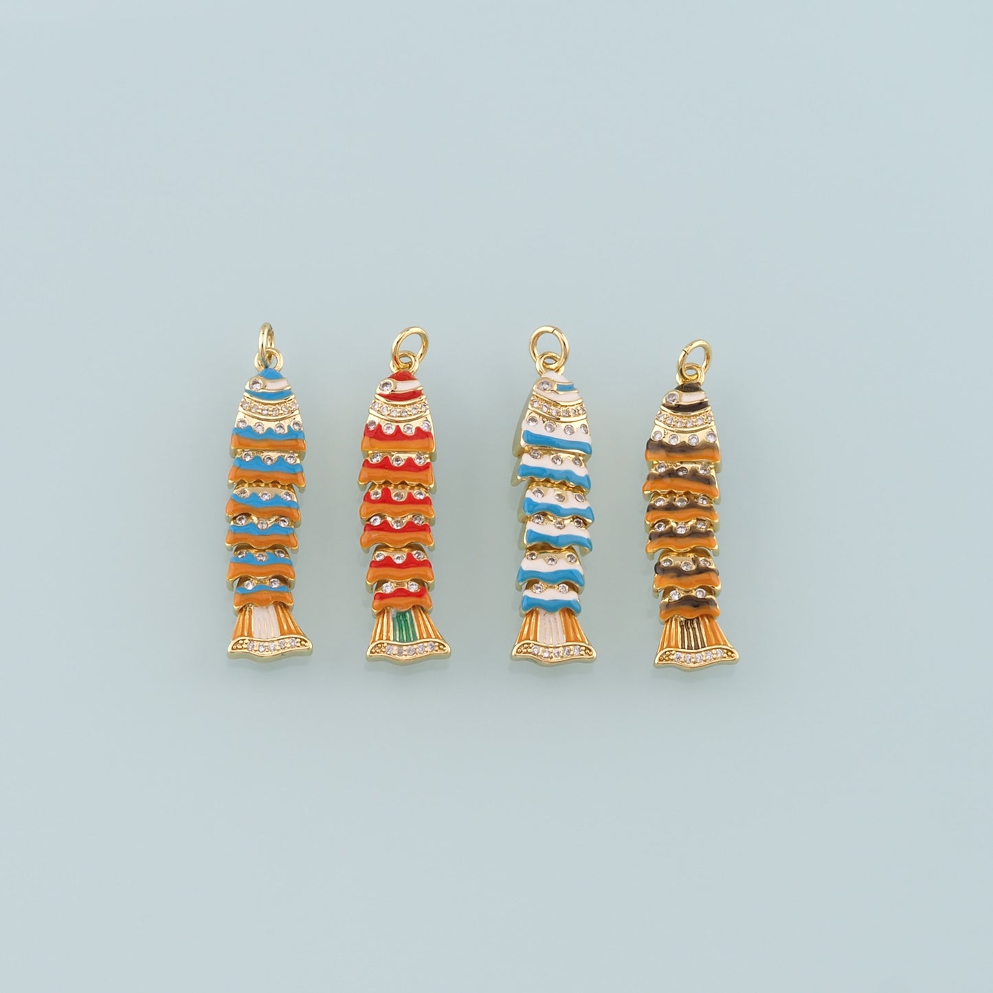 Gold Fish Charms,18K Gold Filled Fish Pendant,Enamel Ocean Charm Bracelet Necklace for DIY Jewelry Making Supply