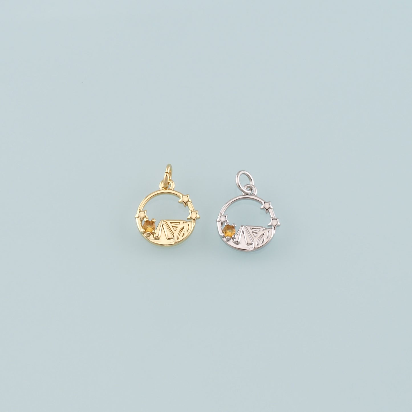 Gold Camping Charms,18K Gold Filled Tent Pendant,CZ Micro Pave Tent Charm Bracelet Necklace for DIY Jewelry Making Supply