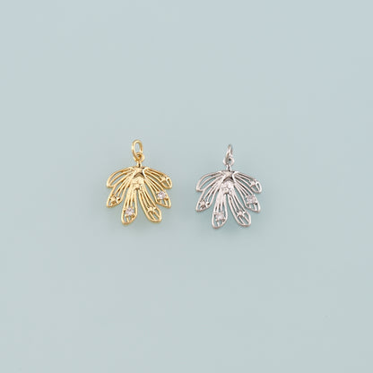 Gold Maple Leaf Charms,18K Gold Filled Maple Leaf Pendant,CZ Micro Pave Leaf Charm Bracelet Necklace for DIY Jewelry Making Supply