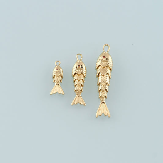 Gold Fish Charms,18K Gold Filled Fish Pendant,CZ Micro Pave Ocean Charm Bracelet Necklace for DIY Jewelry Making Supply