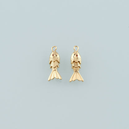 Gold Fish Charms,18K Gold Filled Fish Pendant,CZ Micro Pave Ocean Charm Bracelet Necklace for DIY Jewelry Making Supply