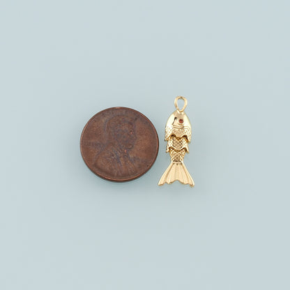 Gold Fish Charms,18K Gold Filled Fish Pendant,CZ Micro Pave Ocean Charm Bracelet Necklace for DIY Jewelry Making Supply