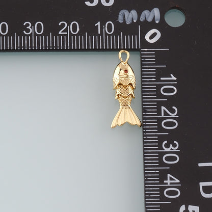 Gold Fish Charms,18K Gold Filled Fish Pendant,CZ Micro Pave Ocean Charm Bracelet Necklace for DIY Jewelry Making Supply