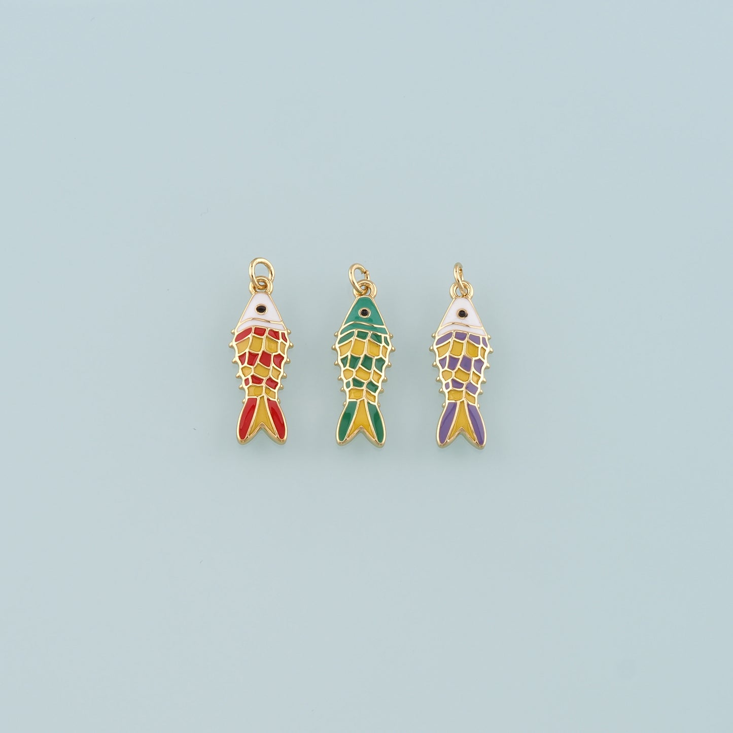 Gold Fish Charms,18K Gold Filled Fish Pendant,Enamel Ocean Charm Bracelet Necklace for DIY Jewelry Making Supply