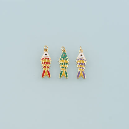 Gold Fish Charms,18K Gold Filled Fish Pendant,Enamel Ocean Charm Bracelet Necklace for DIY Jewelry Making Supply