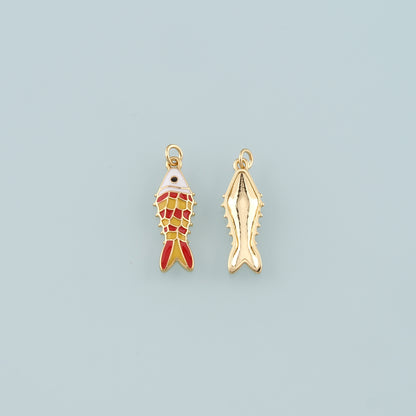 Gold Fish Charms,18K Gold Filled Fish Pendant,Enamel Ocean Charm Bracelet Necklace for DIY Jewelry Making Supply