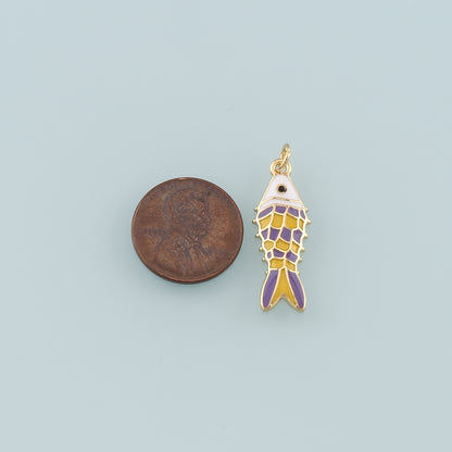 Gold Fish Charms,18K Gold Filled Fish Pendant,Enamel Ocean Charm Bracelet Necklace for DIY Jewelry Making Supply