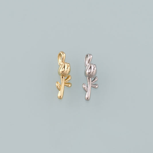 Gold Rose Charm,18K Gold Filled Rose Pendant,Flower Charm Bracelet Necklace for DIY Jewelry Making Supply