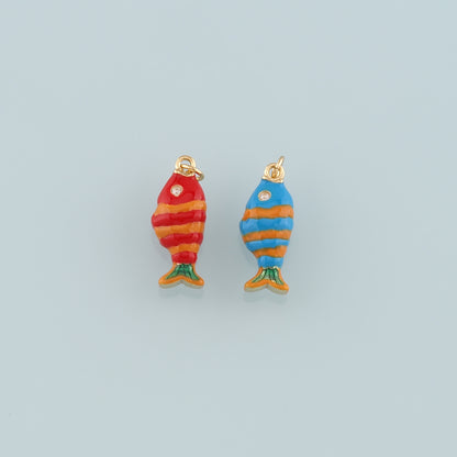 Gold Fish Charms,18K Gold Filled Fish Pendant,Enamel Ocean Charm Bracelet Necklace for DIY Jewelry Making Supply