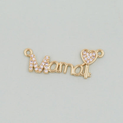 Gold Mama Charms,18K Gold Filled Mama Pendant,Mama Charm Bracelet Necklace for DIY Jewelry Making Supply