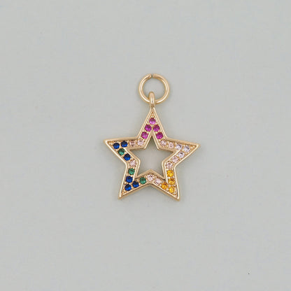 18K Gold Filled Star Pendant,CZ Micro Pave Star Charm Bracelet Necklace for DIY Jewelry Making Supply