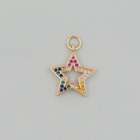 18K Gold Filled Star Pendant,CZ Micro Pave Star Charm Bracelet Necklace for DIY Jewelry Making Supply