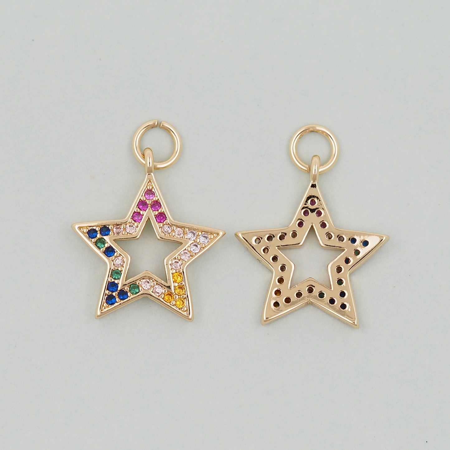 18K Gold Filled Star Pendant,CZ Micro Pave Star Charm Bracelet Necklace for DIY Jewelry Making Supply