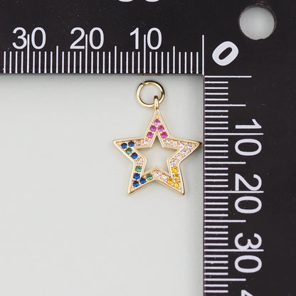 18K Gold Filled Star Pendant,CZ Micro Pave Star Charm Bracelet Necklace for DIY Jewelry Making Supply