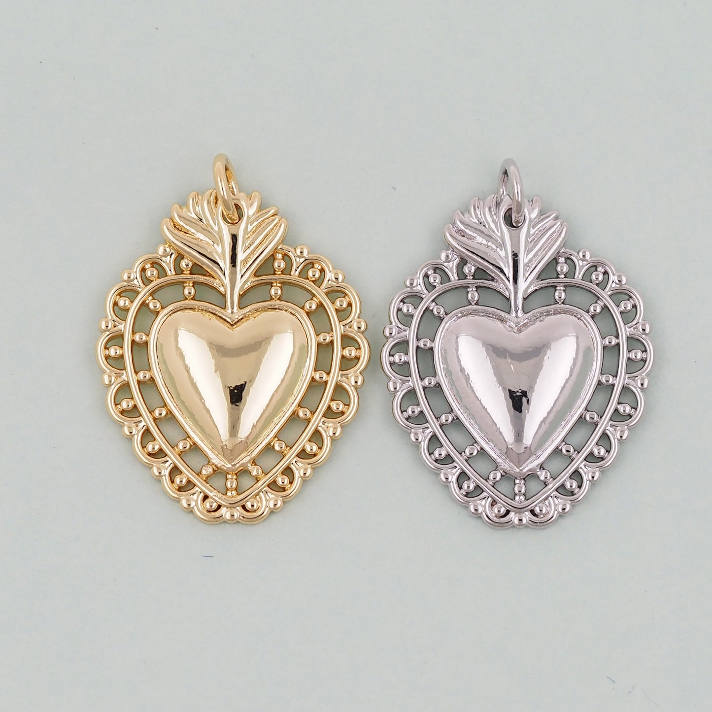 Gold sacred Heart Charms,18K Gold Filled Milagro Heart Pendant,Religious Charm Bracelet Necklace for DIY Jewelry Making Supply
