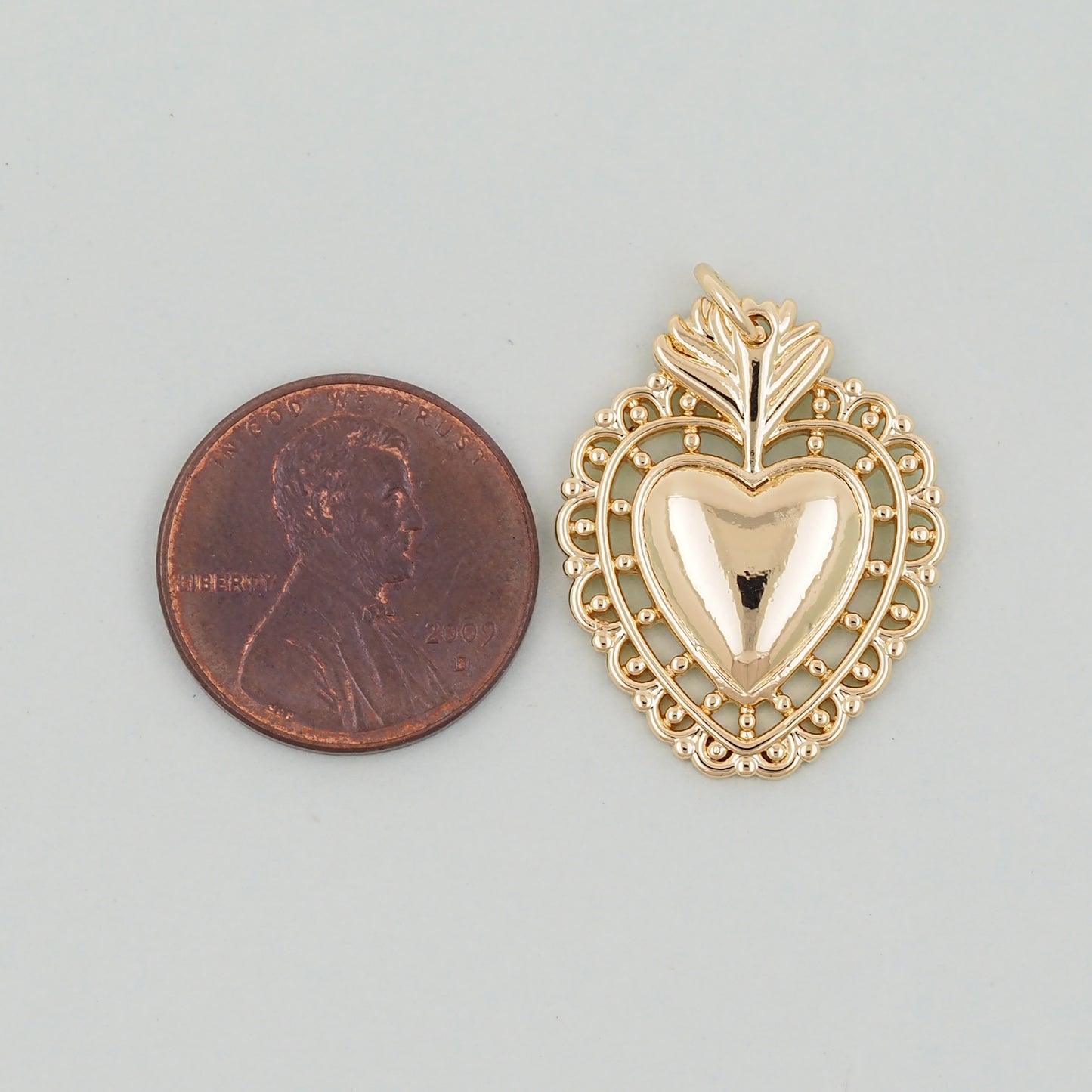 Gold sacred Heart Charms,18K Gold Filled Milagro Heart Pendant,Religious Charm Bracelet Necklace for DIY Jewelry Making Supply