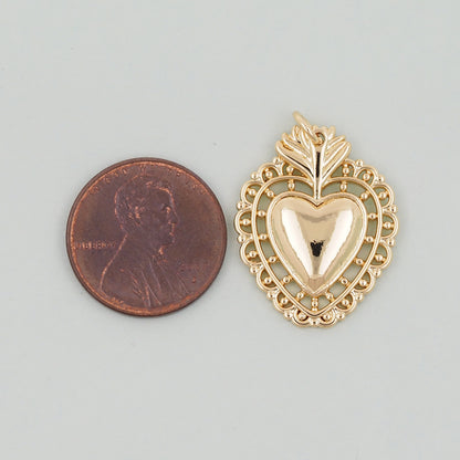 Gold sacred Heart Charms,18K Gold Filled Milagro Heart Pendant,Religious Charm Bracelet Necklace for DIY Jewelry Making Supply