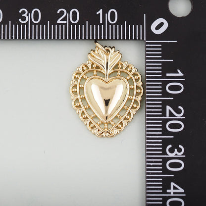 Gold sacred Heart Charms,18K Gold Filled Milagro Heart Pendant,Religious Charm Bracelet Necklace for DIY Jewelry Making Supply