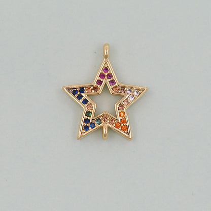 18K Gold Filled Star Pendant,CZ Micro Pave Star Charm Bracelet Necklace for DIY Jewelry Making Supply