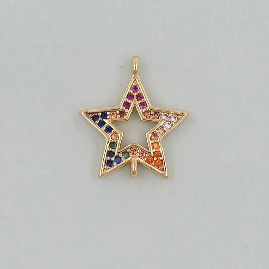 18K Gold Filled Star Pendant,CZ Micro Pave Star Charm Bracelet Necklace for DIY Jewelry Making Supply