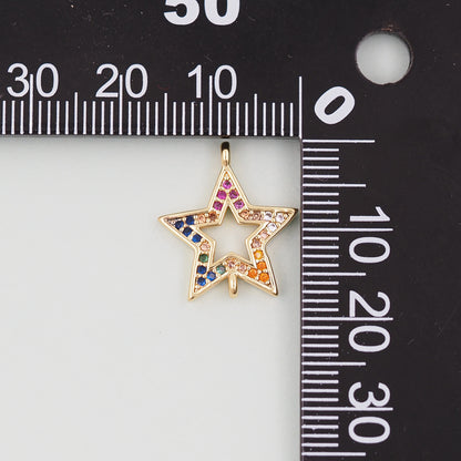 18K Gold Filled Star Pendant,CZ Micro Pave Star Charm Bracelet Necklace for DIY Jewelry Making Supply