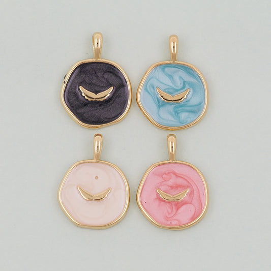 18K Gold Filled Wings Pendant,Enamel Wings Charm Bracelet Necklace for DIY Jewelry Making Supply