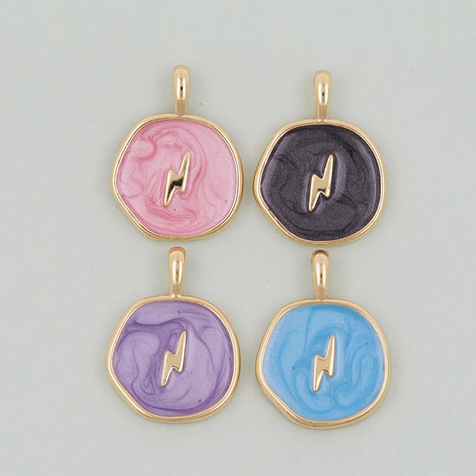 18K Gold Filled lightning Pendant,Enamel lightning Charm Bracelet Necklace for DIY Jewelry Making Supply