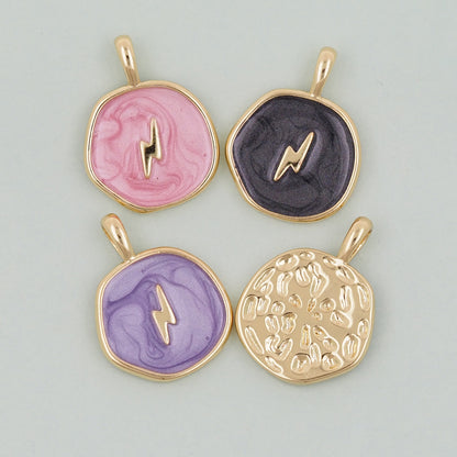 18K Gold Filled lightning Pendant,Enamel lightning Charm Bracelet Necklace for DIY Jewelry Making Supply
