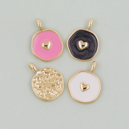 18K Gold Filled Heart Pendant,Enamel Heart Charm Bracelet Necklace for DIY Jewelry Making Supply
