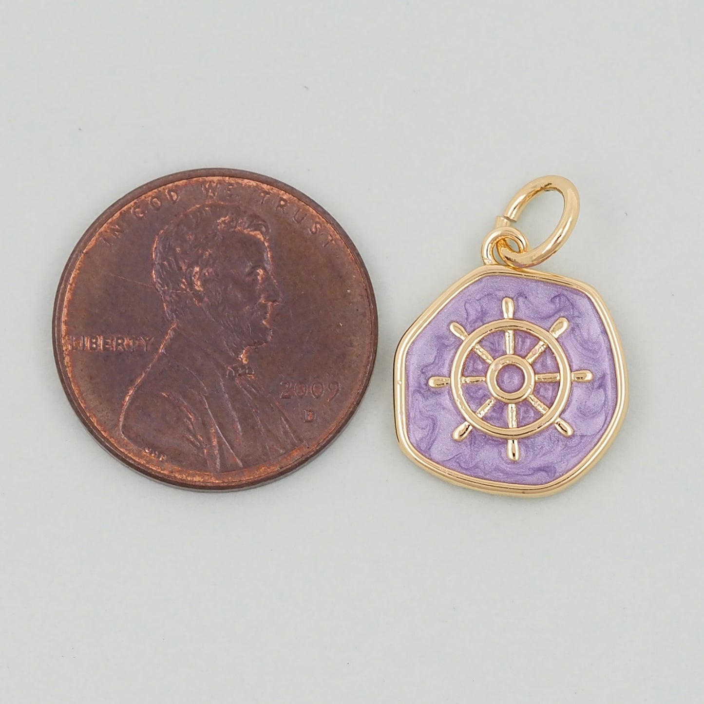 18K Gold Filled rudder Pendant,Enamel rudder Charm Bracelet Necklace for DIY Jewelry Making Supply
