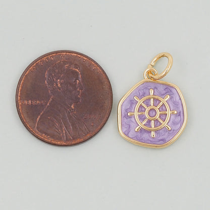 18K Gold Filled rudder Pendant,Enamel rudder Charm Bracelet Necklace for DIY Jewelry Making Supply